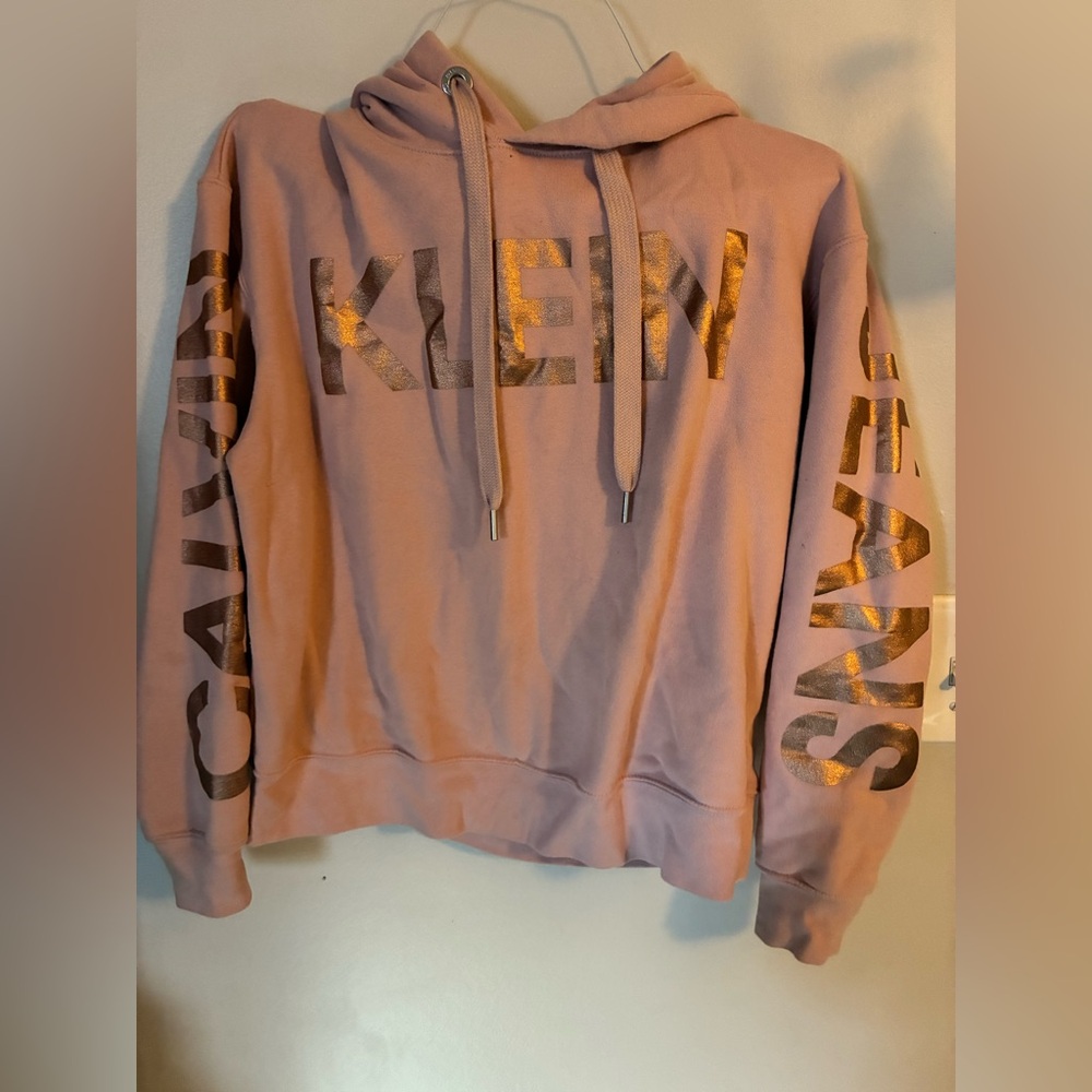 Calvin Klein Jeans Graphic Hoodie with Metallic Gold Lettering